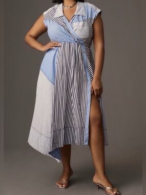 pilcro long-sleeve asymmetrical ruffled v-neck midi dress V-Neck Ruffle Asymmetrical Midi Dress